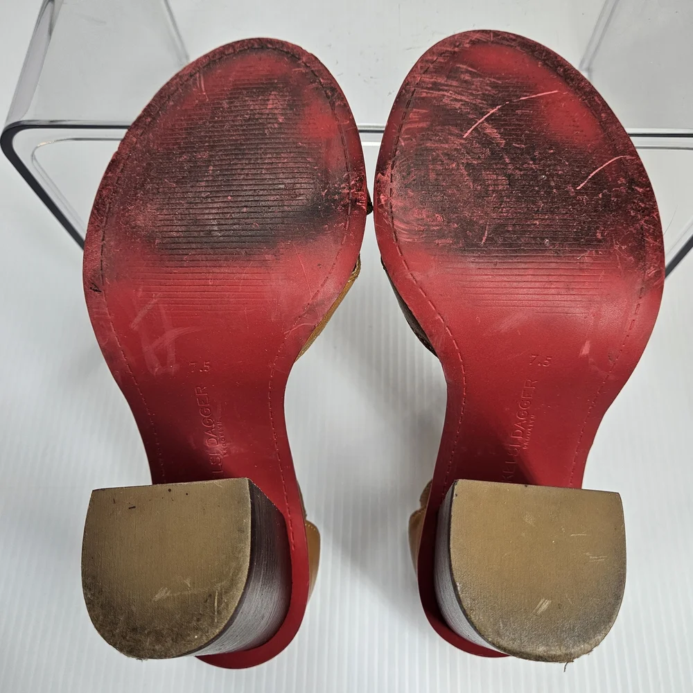 Kelsi Dagger Barcelona Cognac Leather Block Heel Sandals 7.5M